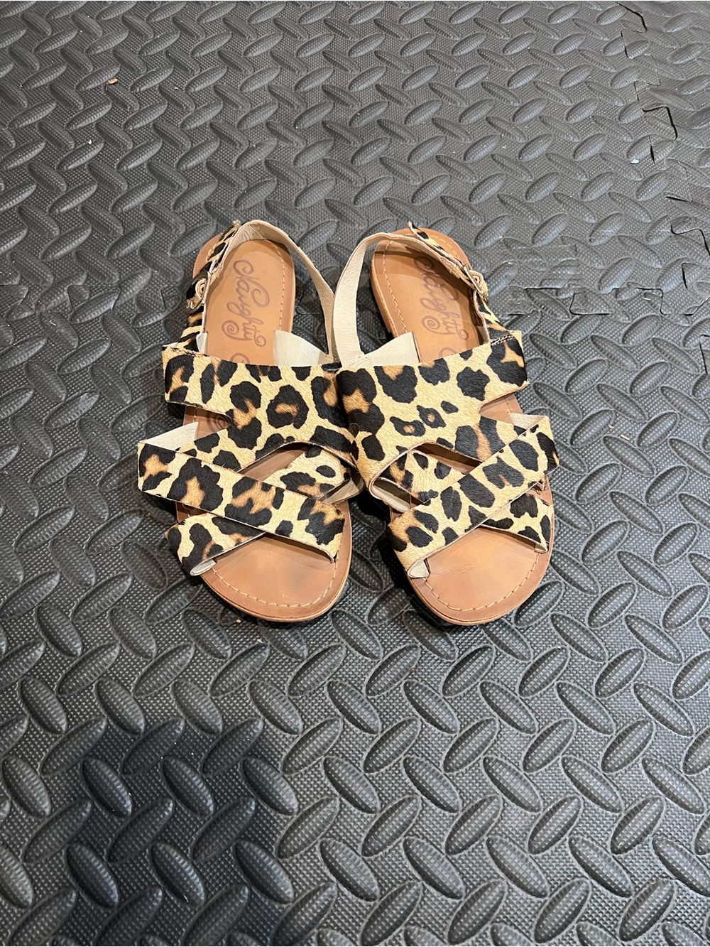 Women's Leopard Print Strappy Sandals - Tan